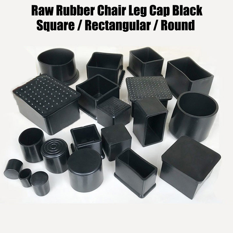 Assorted Black PVC and Raw Rubber End Caps for chair and table pipes in rectangle, square, round shapes