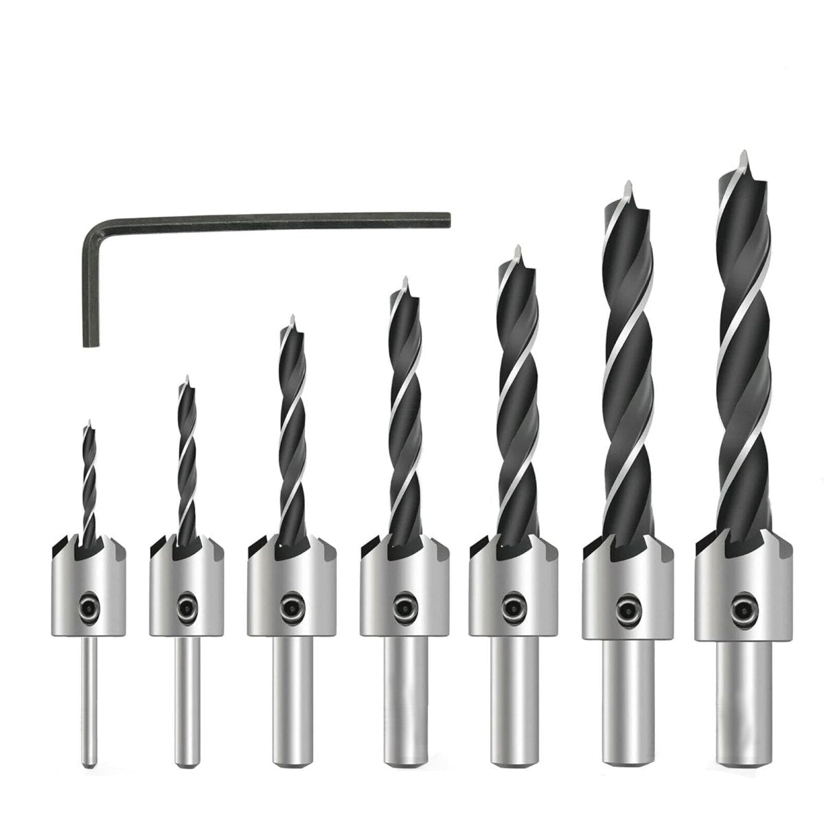 7Pc Countersink Drill Bit Set 3/4/5/6/7/8/10 mm HSS Woodworking Pilot Screw Hole - HomeDIYer