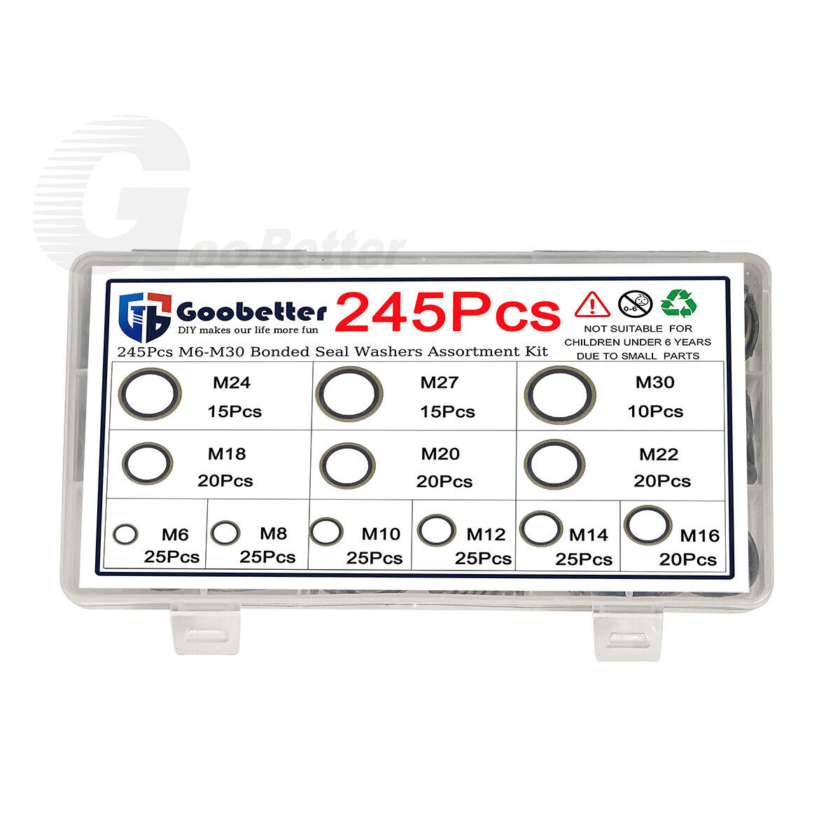 245x M6 - M30 Bonded Seal Washers Kit Sealing Washer Hydraulic Oil Petrol Washers - HomeDIYer