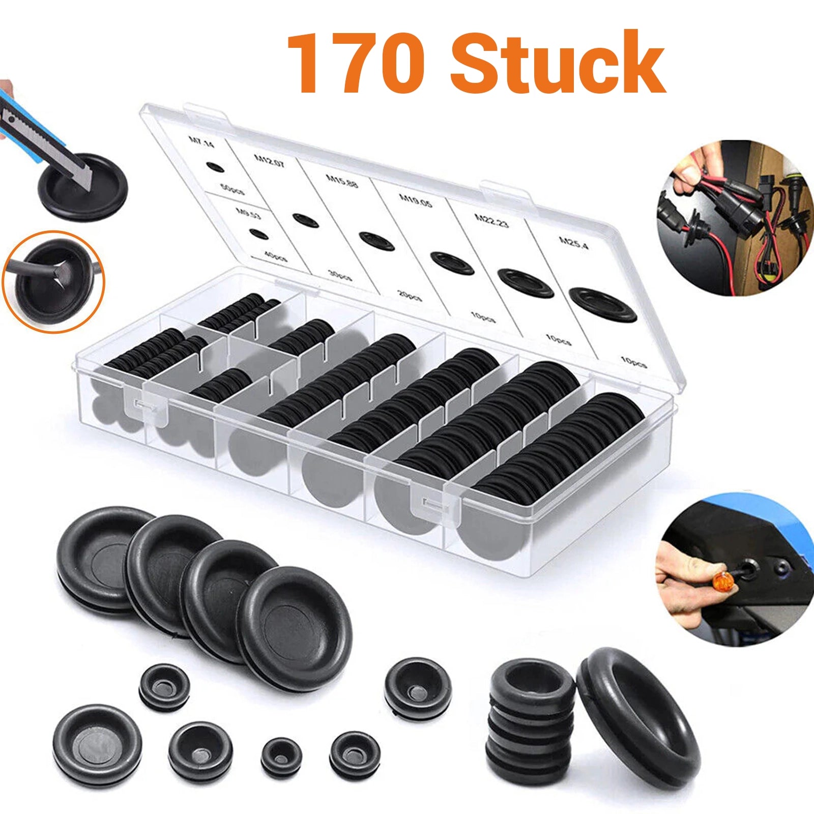 170 Pcs Cable Gland Assortment Rubber Grommets Blind Plugs Body Plugs - HomeDIYer