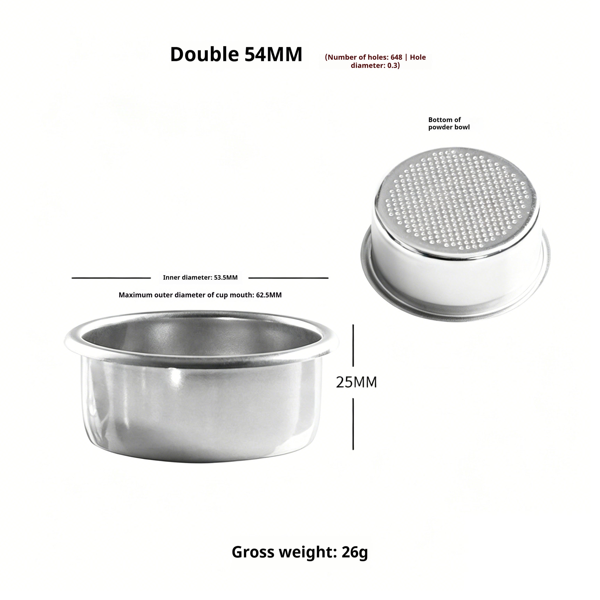 304 Stainless Steel Espresso Filter Basket – 51mm / 54mm / 58mm | Single & Double Shot Precision Portafilter Cup