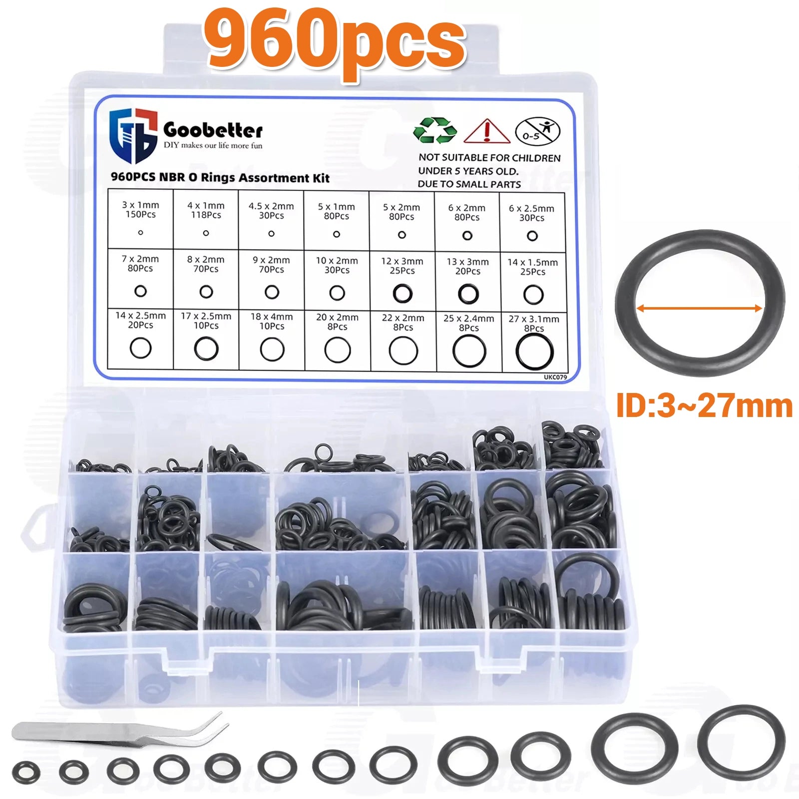 960Pcs Rubber O - Ring Assortment Set Gasket Automotive Tap Plumbing Seal SAE Kit - HomeDIYer