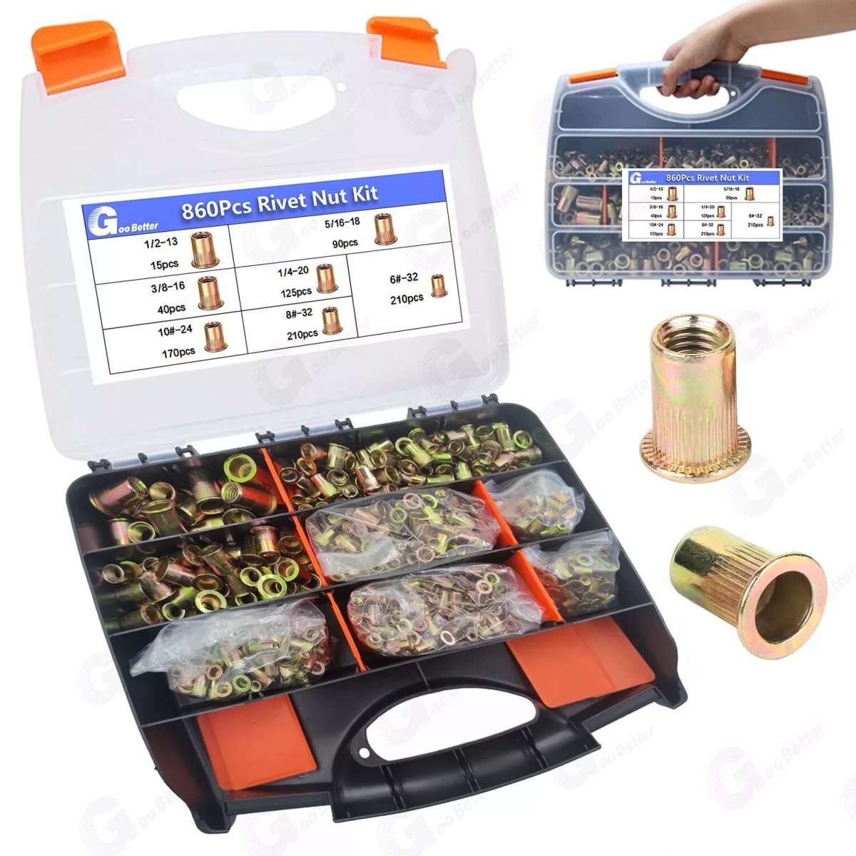 860Pcs Rivet Nut Kit UNC Rivnut Nutsert Assortment - HomeDIYer