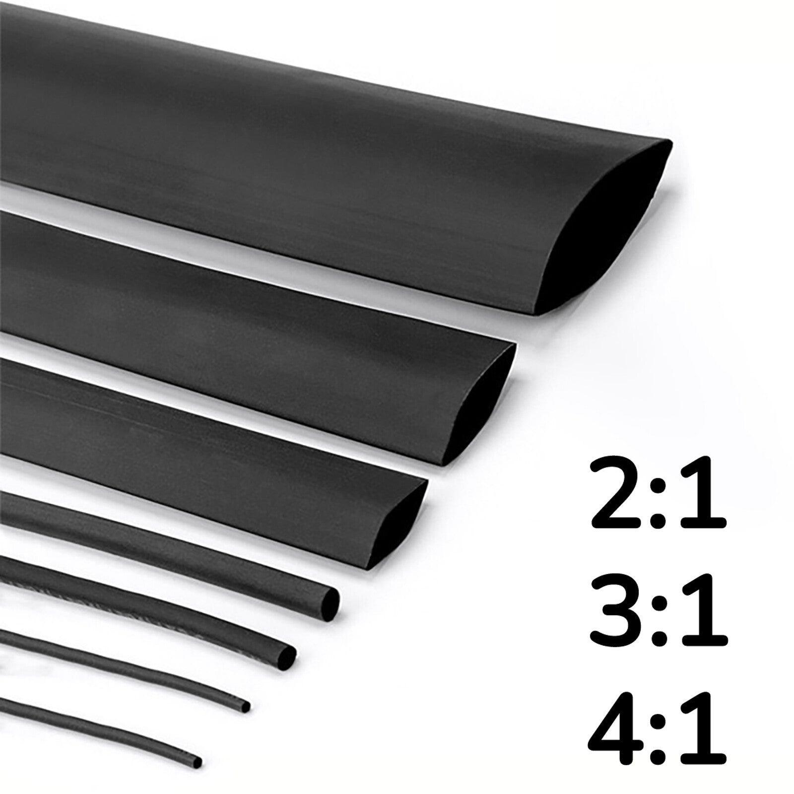 Black Heat Shrink Tubing — 2:1 / 3:1 / 4:1 Dual Wall Glue Lined, 1mm–60mm