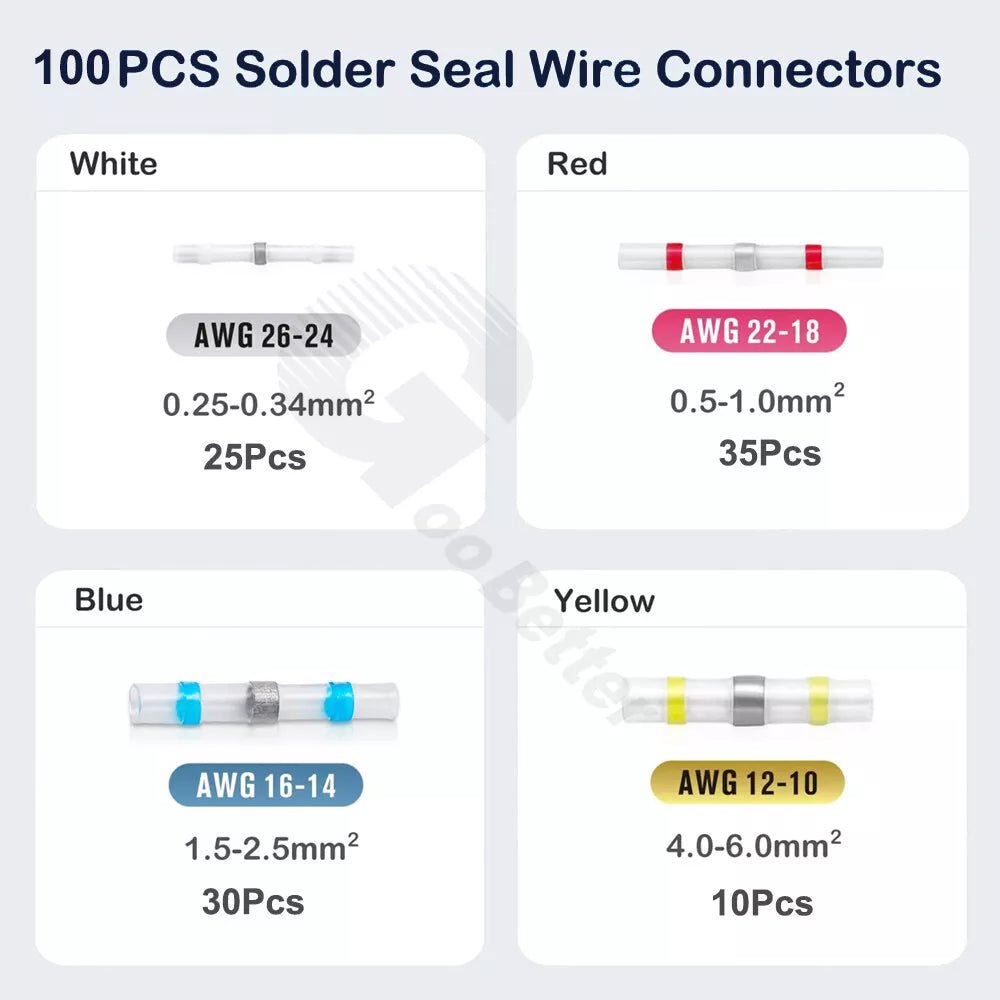 100Pcs Waterproof Heat Shrink Butt Terminals Solder Seal Sleeve Wire Connectors - HomeDIYer