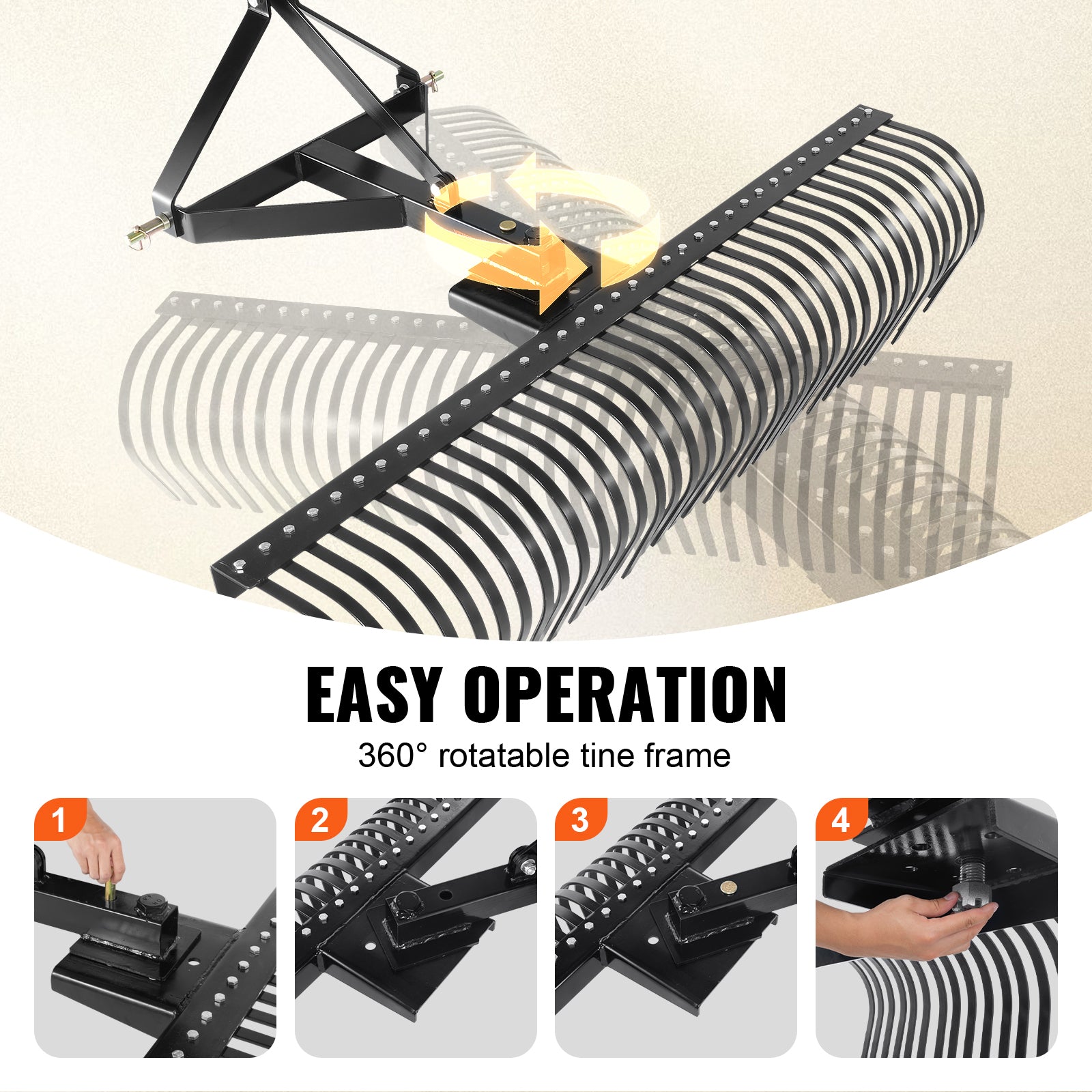 Tow Behind Dethatcher, 72-inch Tow Dethatcher with 36 Steel Tines, 3-Point Lawn Dethatcher Rake with Attachments for Tractor, Landscape Rake for Garden, Farm, Grass
