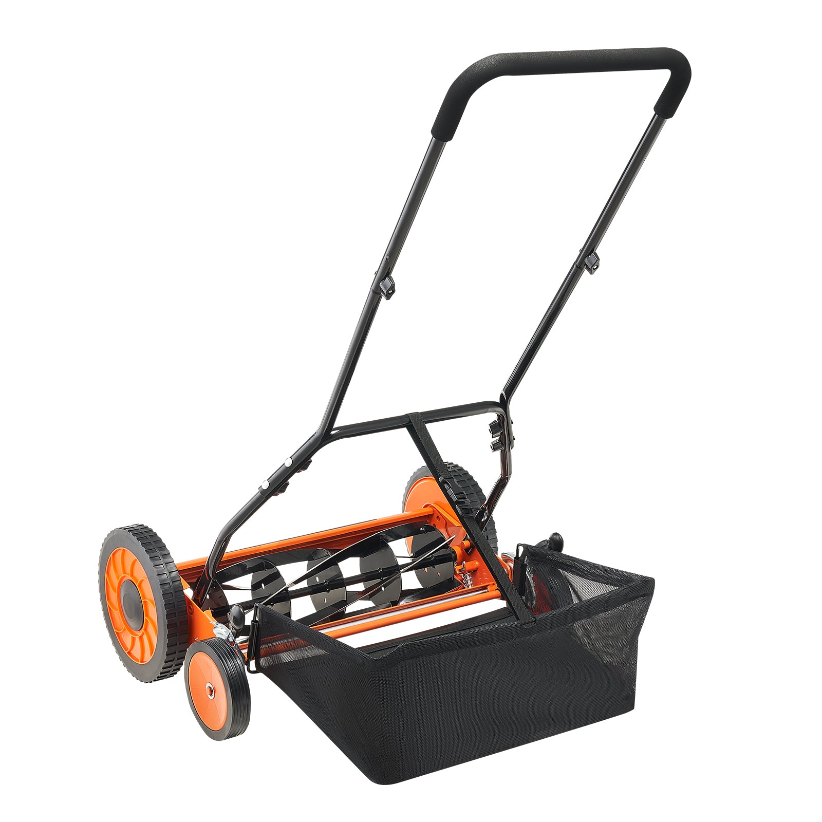 18" Manual Push Reel Lawn Mower 5-Blade Adjustable Height Grass Catcher 4 Wheels