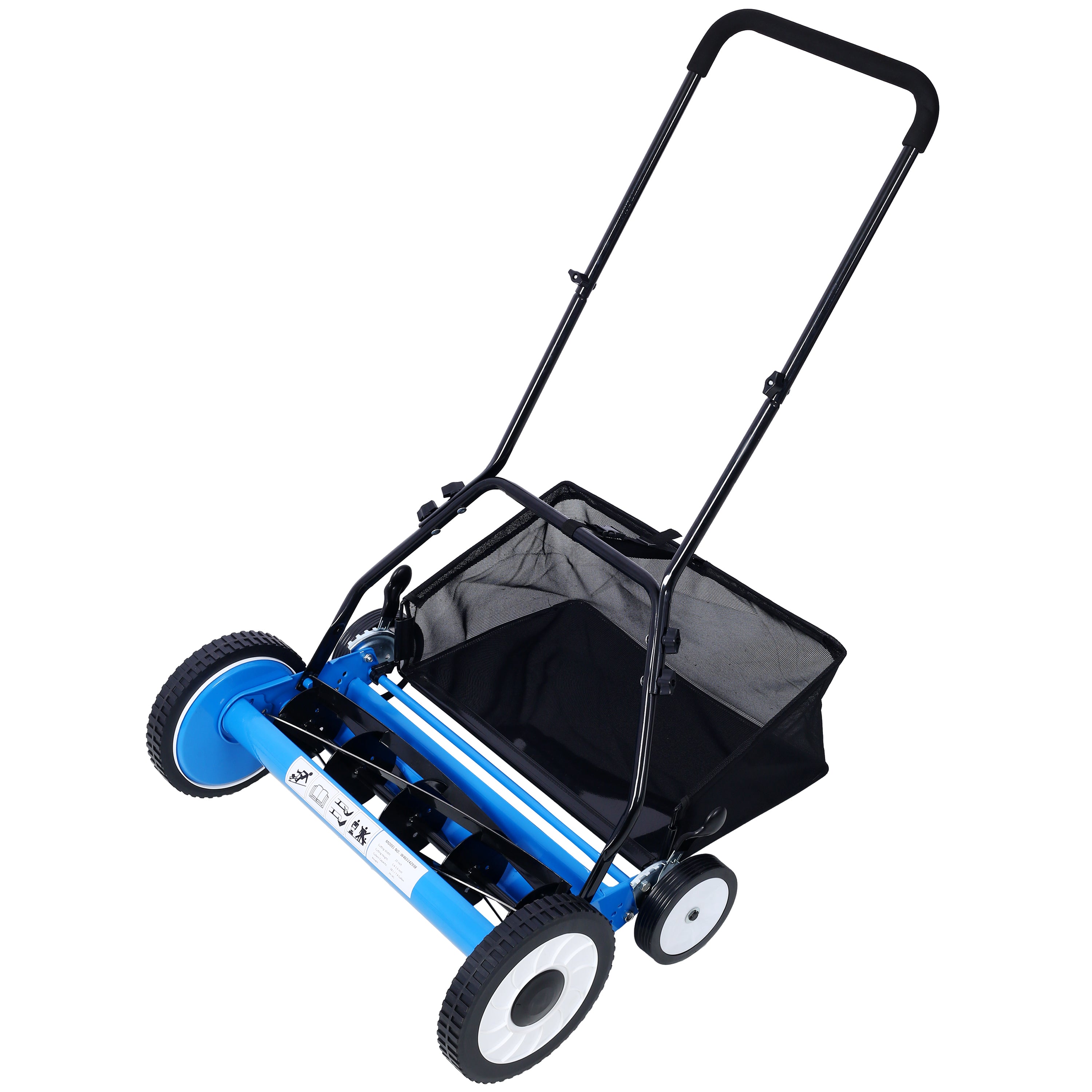 16-Inch 5-Blade Push Reel Lawn Mower with Grass Catcher, 4 WHEELS BLUE COLOR