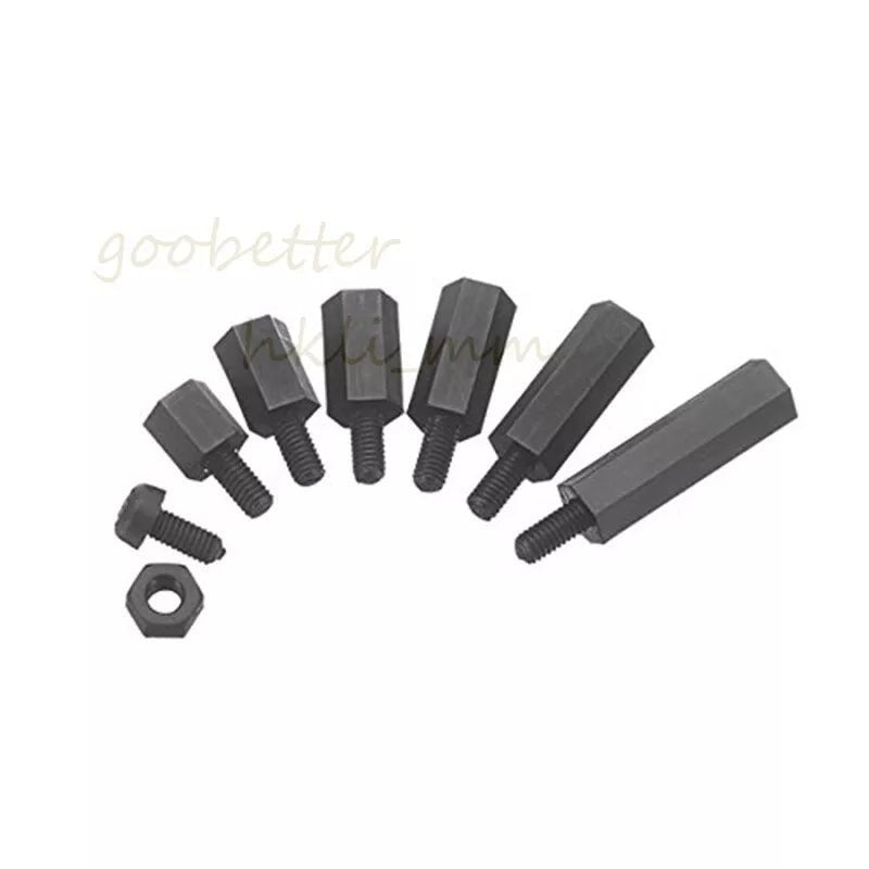 180PCS M3 Black Nylon Hex Spacers Screw Nut Stand - off Kit With Plastic Box Set - HomeDIYer