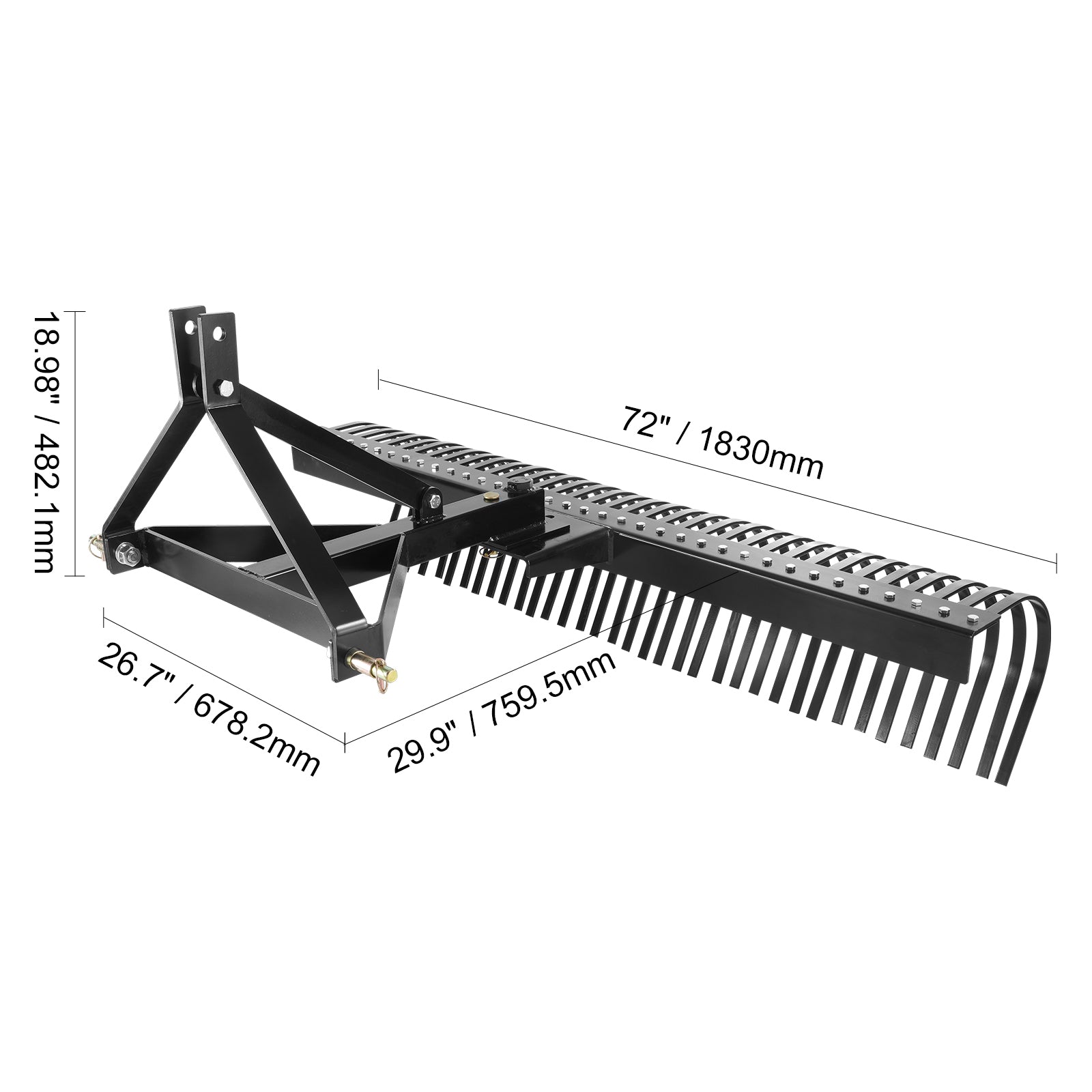 Tow Behind Dethatcher, 72-inch Tow Dethatcher with 36 Steel Tines, 3-Point Lawn Dethatcher Rake with Attachments for Tractor, Landscape Rake for Garden, Farm, Grass