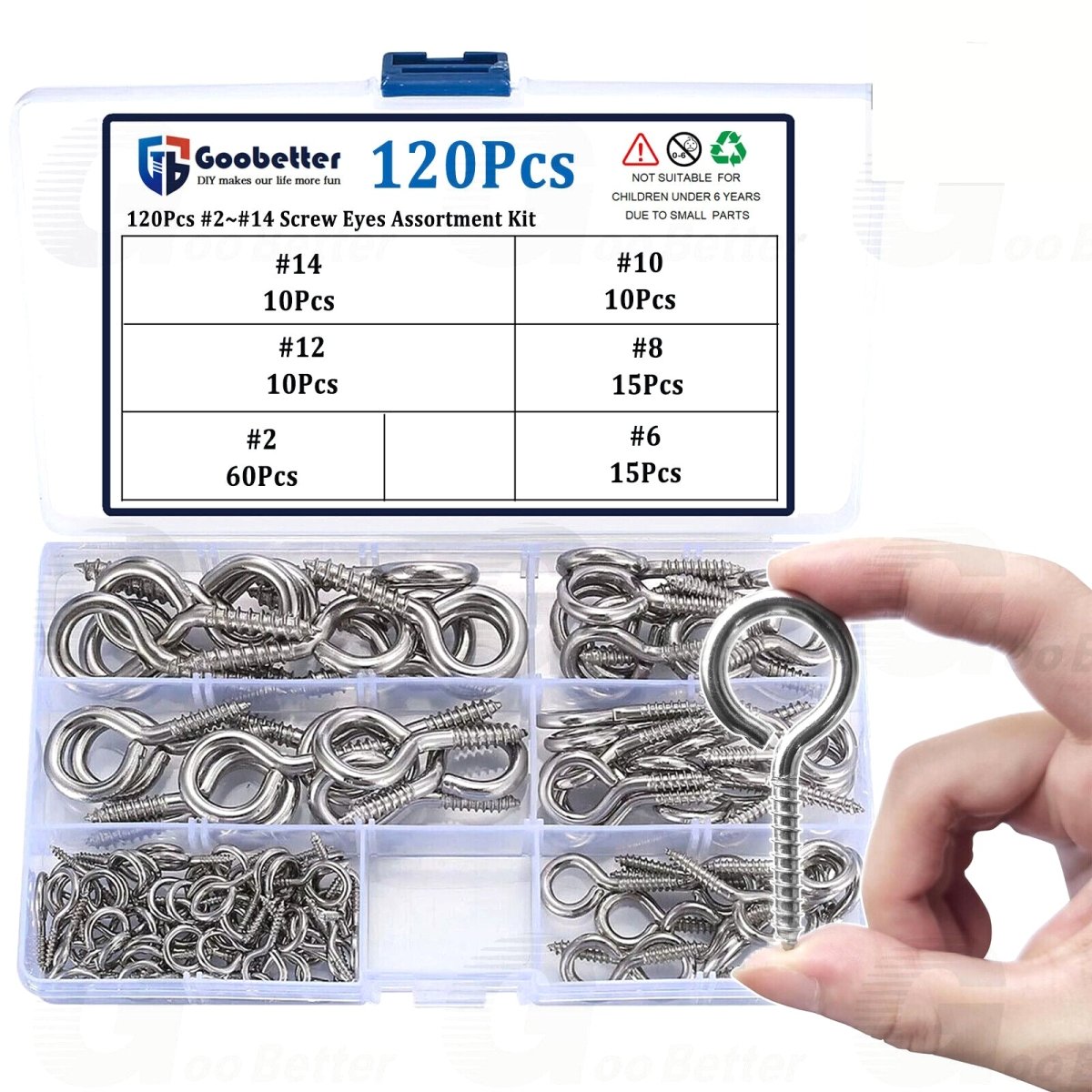 120pcs Metal Eye Screws Kit Heavy Duty Hooks 1/4" - 3/4" - HomeDIYer