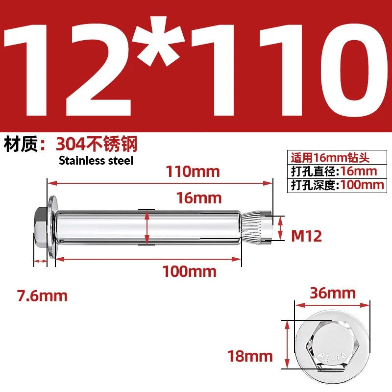 Stainless Steel Masonry Concrete Expansion Anchor Bolt — M6 M8 M10 M12 M16 | 304 & 201 SS