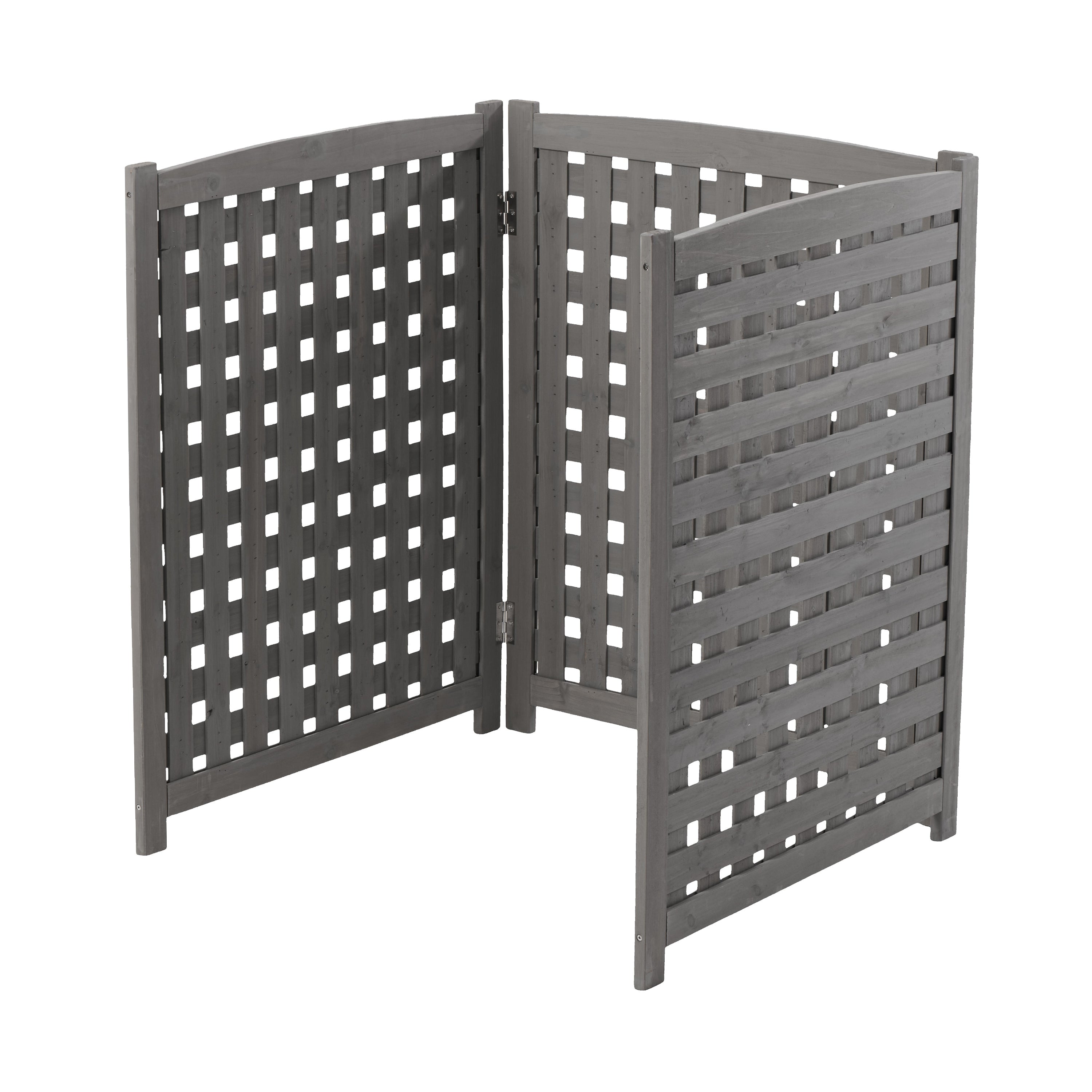 3‑Panel Fir Wood Outdoor Privacy Screen — 32" W x 38" H, AC Fence & Trash Can Enclosure, Grey