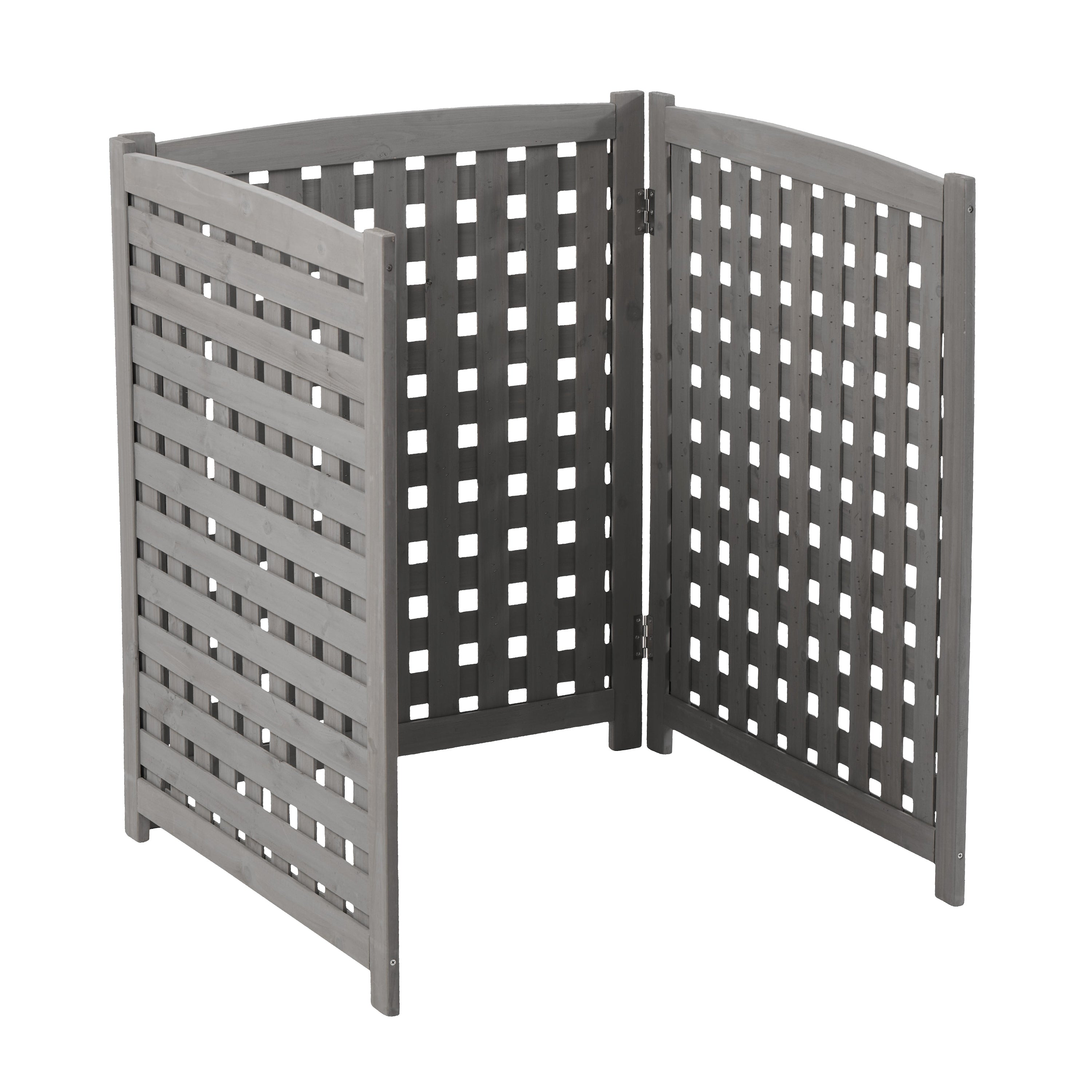 3‑Panel Fir Wood Outdoor Privacy Screen — 32" W x 38" H, AC Fence & Trash Can Enclosure, Grey