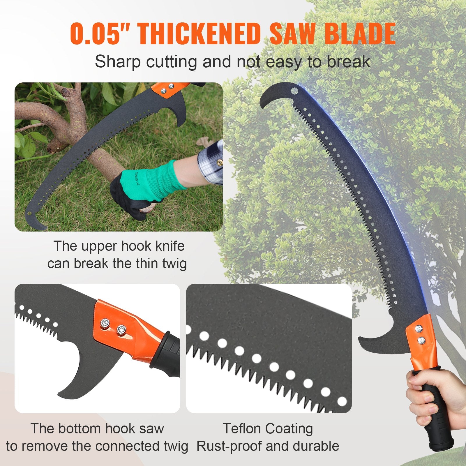 Manual Pole Saw, 7.3–27 ft Extendable Tree Pruner, 2-in-1 Saw & Scissors with Pulley System