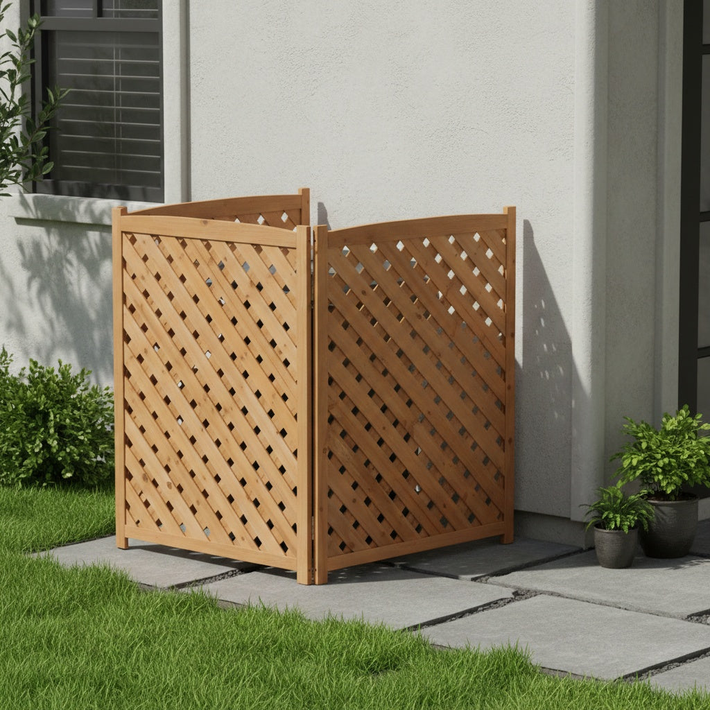 3-Panel Outdoor Air Conditioner Fence Screen, Outside Wood Privacy Fence, 32" W x 38" H