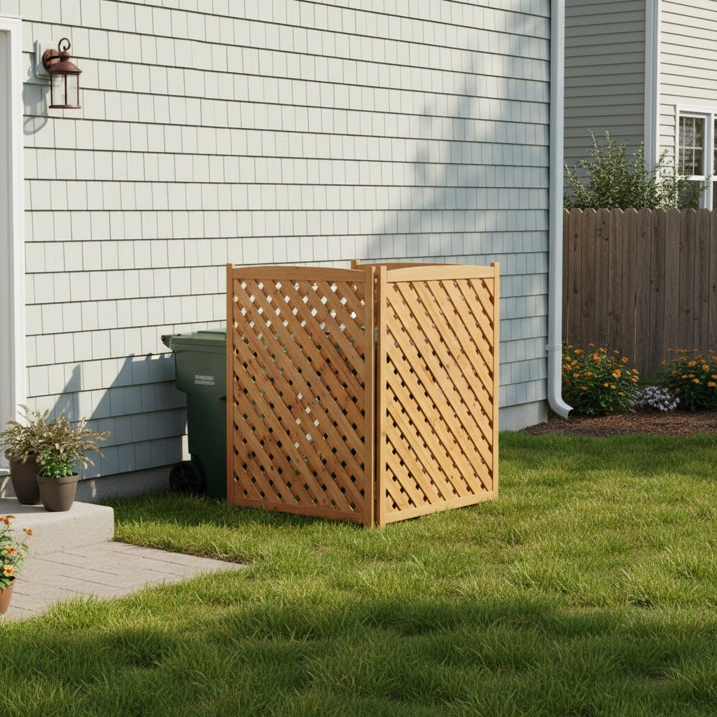 3-Panel Outdoor Air Conditioner Fence Screen, Outside Wood Privacy Fence, 32" W x 38" H