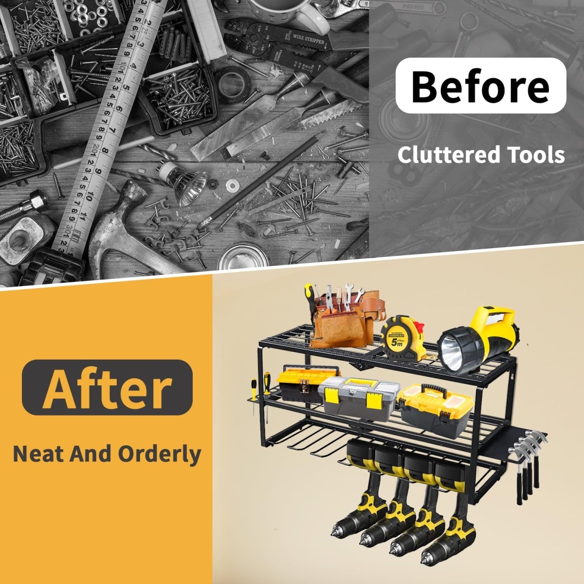 3 Layer Power Tool Organizer Wall Mount, Cordless Drill Hanger, Tool Rack, Battery Tools Holder, Drill Holder use for Garage, Workshop, Shed - 7 Slots - HomeDIYer