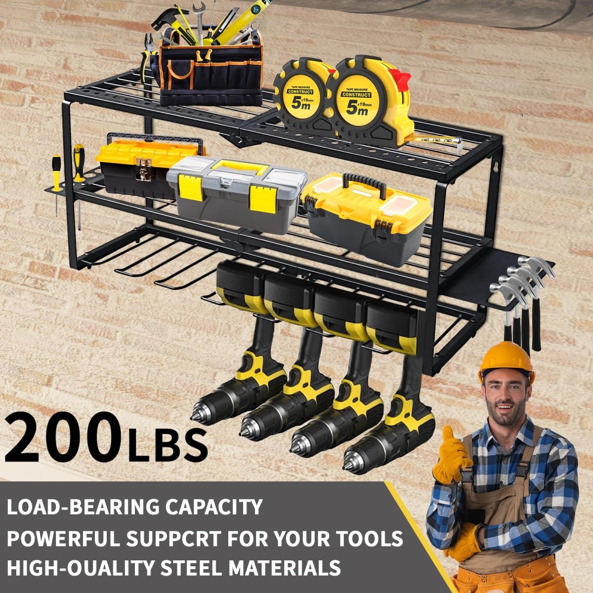 3 Layer Power Tool Organizer Wall Mount, Cordless Drill Hanger, Tool Rack, Battery Tools Holder, Drill Holder use for Garage, Workshop, Shed - 7 Slots - HomeDIYer