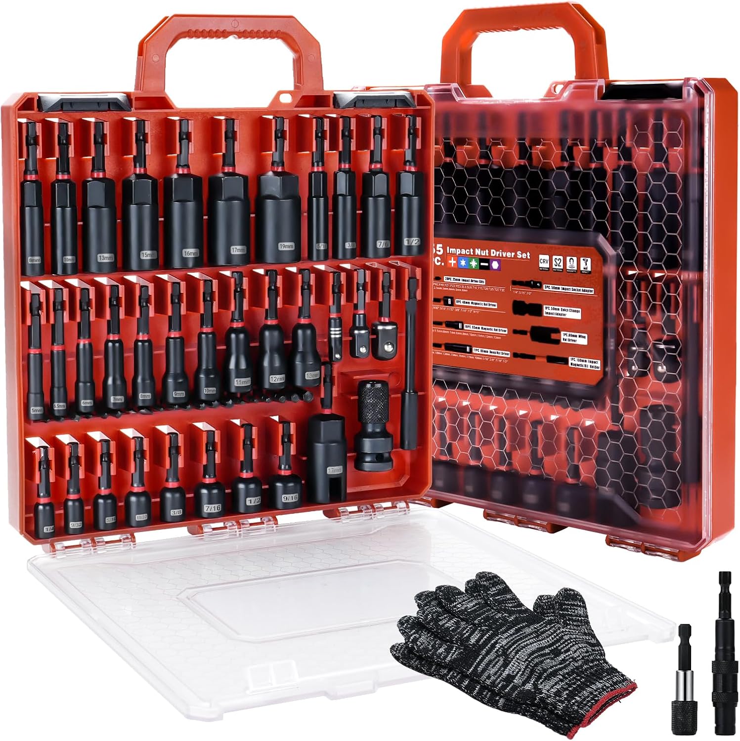 Magnetic Impact Nut Driver Set, 57PCS Nut Driver Set for Impact Drill, Impact Driver Socket Set with SAE & Metric Deep Nut Drivers, Socket Adapters, Wing Nut Driver, Quick Release Extension-HomeDIYer