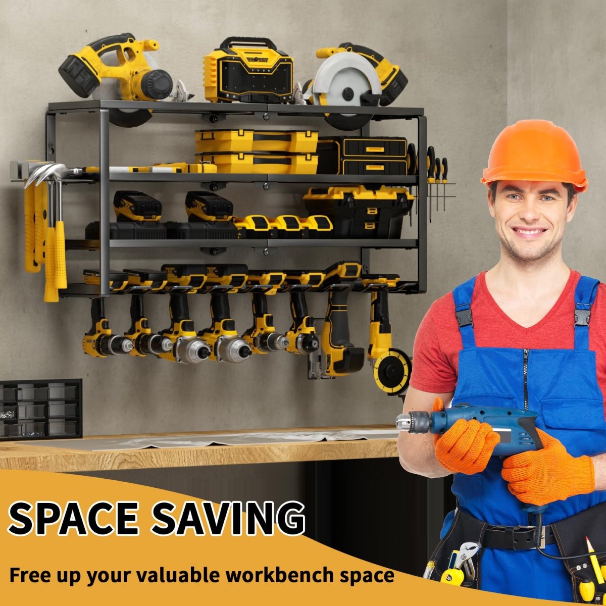 4 Layer Power Tool Organizer Wall Mount, Cordless Drill Storage, Tool shelf, Screwdriver Organizer use for Workshop, Shed - 9 Slots - HomeDIYer