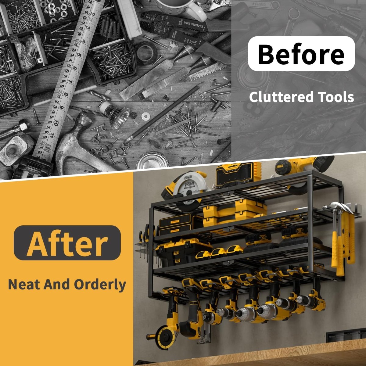 4 Layer Power Tool Organizer Wall Mount, Cordless Drill Storage, Tool shelf, Screwdriver Organizer use for Workshop, Shed - 9 Slots - HomeDIYer