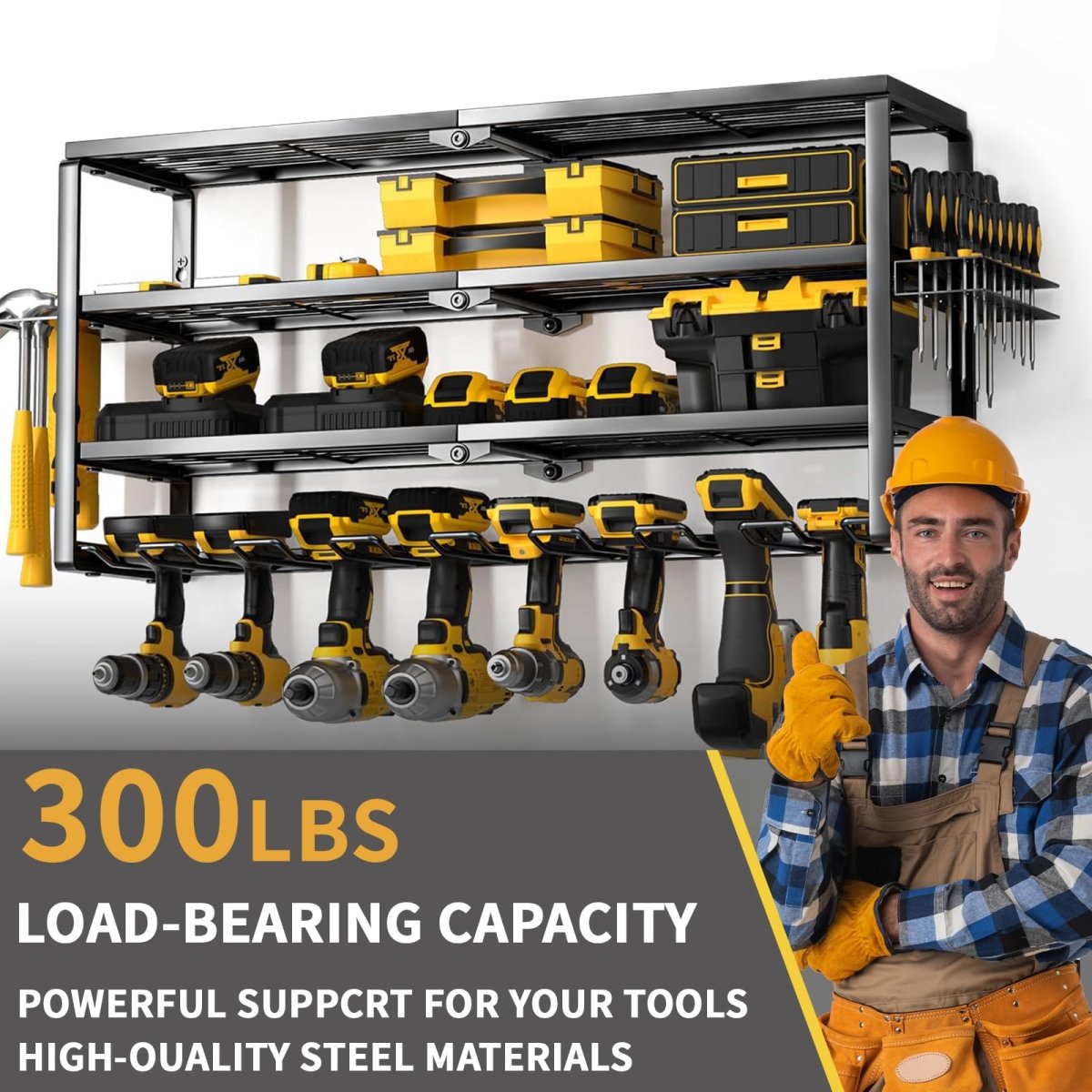 4 Layer Power Tool Organizer Wall Mount, Cordless Drill Storage, Tool shelf, Screwdriver Organizer use for Workshop, Shed - 9 Slots - HomeDIYer