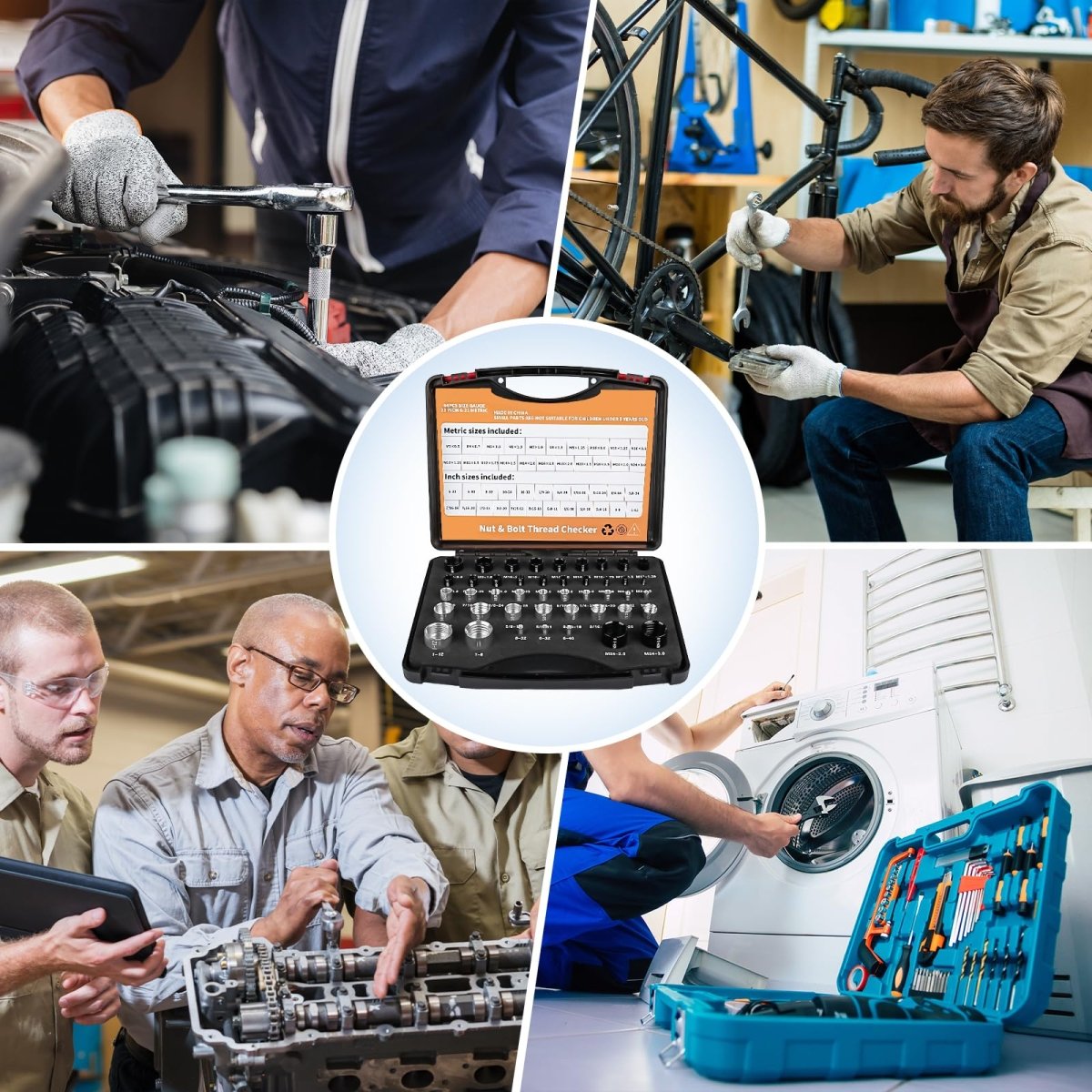 Nut and Bolt Thread Checker Standard and Metric, 44 Male/Female Bolt Size Finder Thread Gauge (23 Standard & 21 Metric), for Bolt and Nut Size Chart in Narrow Areas (Silver & Black) - HomeDIYer