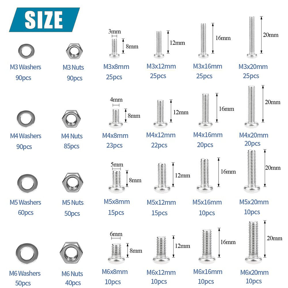 820 Pcs Stainless Phillips Pan Head Machine Screws Nuts Washers Assortment Set - HomeDIYer