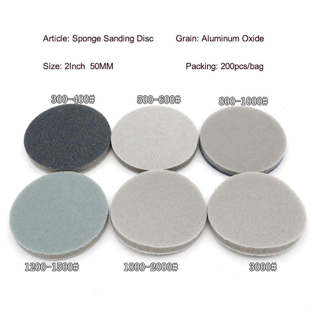 2 Inch(50mm)Hook & Loop Sponge Sandpaper Wet and Dry Sanding Discs 300-3000 Grit