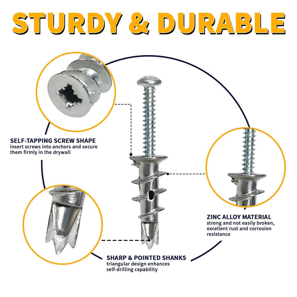 8x1 - 1/4" serewsZinc Self - Drilling Drywall Anchors with Screws Set Heavy Duty Metal Wall Anchors - HomeDIYer