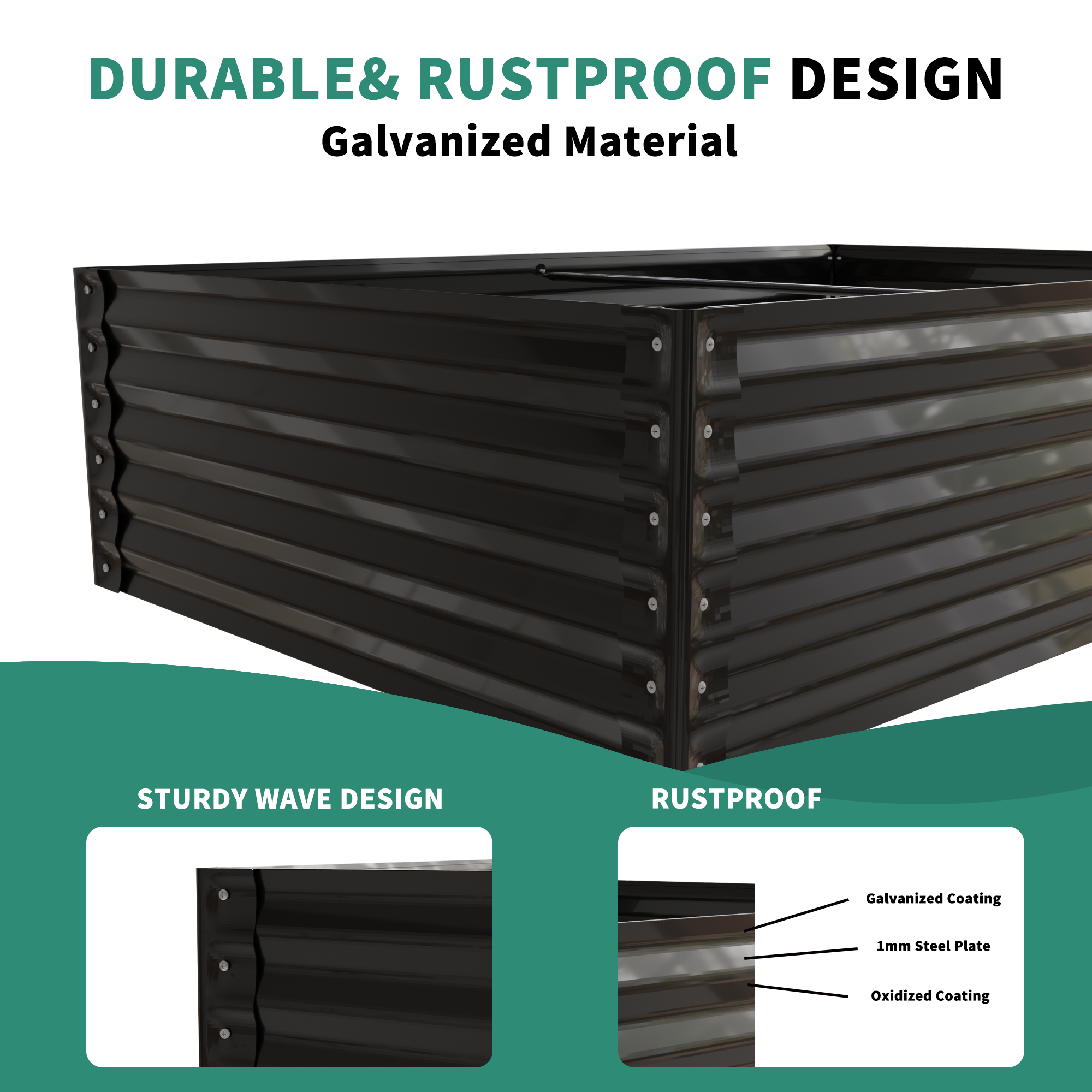 68.7" x 45" x 51.5" Greenhouse with Integrated Raised Flower Bed — 2‑in‑1 Outdoor Planter Box & Cold Frame Black