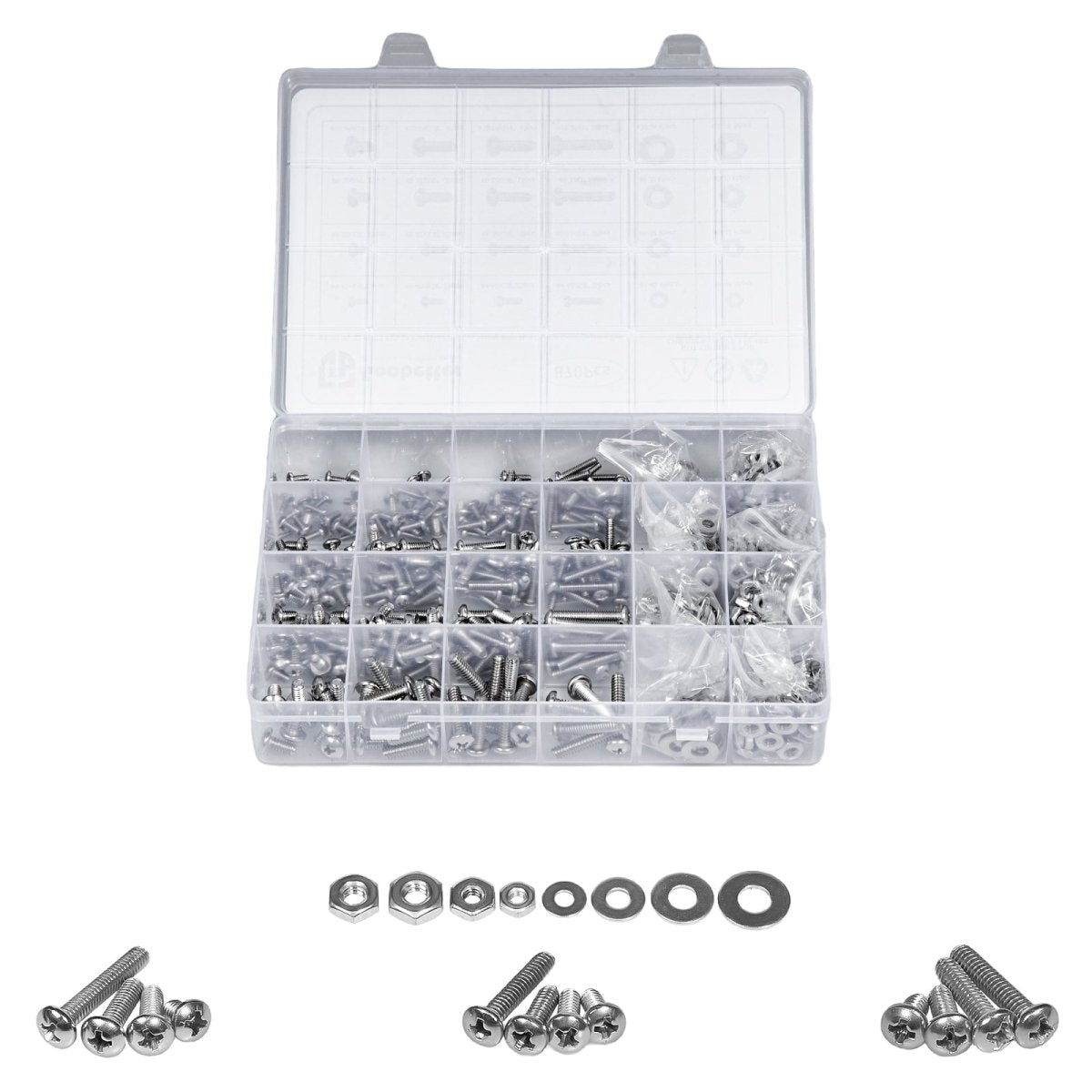 870 Pcs Phillips Pan Head Screws Nuts Bolts and Flat Washers Assortment Set - HomeDIYer