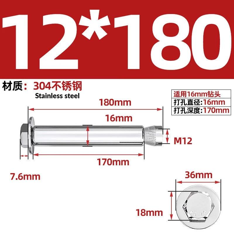 Stainless Steel Masonry Concrete Expansion Anchor Bolt — M6 M8 M10 M12 M16 | 304 & 201 SS