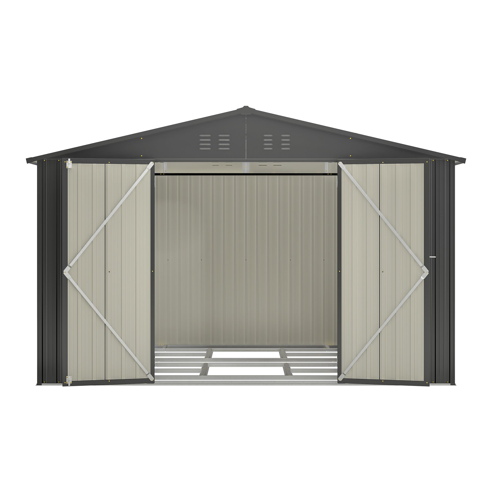 10X8 FT Outdoor Storage Shed, All Weather Metal Sheds with Lockable Doors, Tool Shed for Garden, Patio, Backyard, Lawn, Black