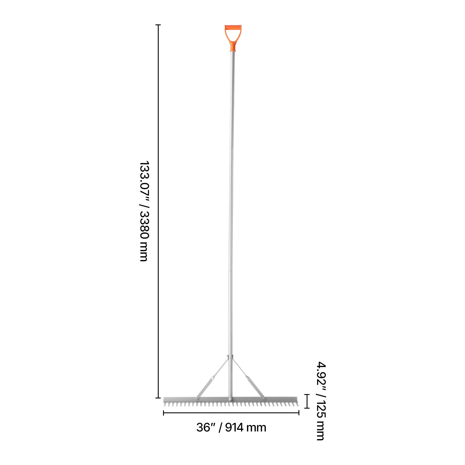 Landscape Rake, 36 inch Wide Head 102 inch Handle, Large Heavy Duty Aluminum Landscaping Leaf Rake Tool, Asphalt Level for Loosening Soil, Garden & Yard, Pond Gravel & Beach Lawn Care, 52ft Rope