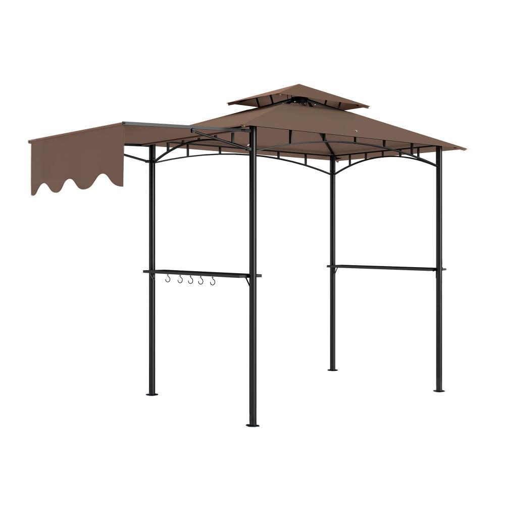 Ventilated BBQ Gazebo Shelter, Adjustable Awning, Side Shelves & Hooks, Brown | HomeDIYer