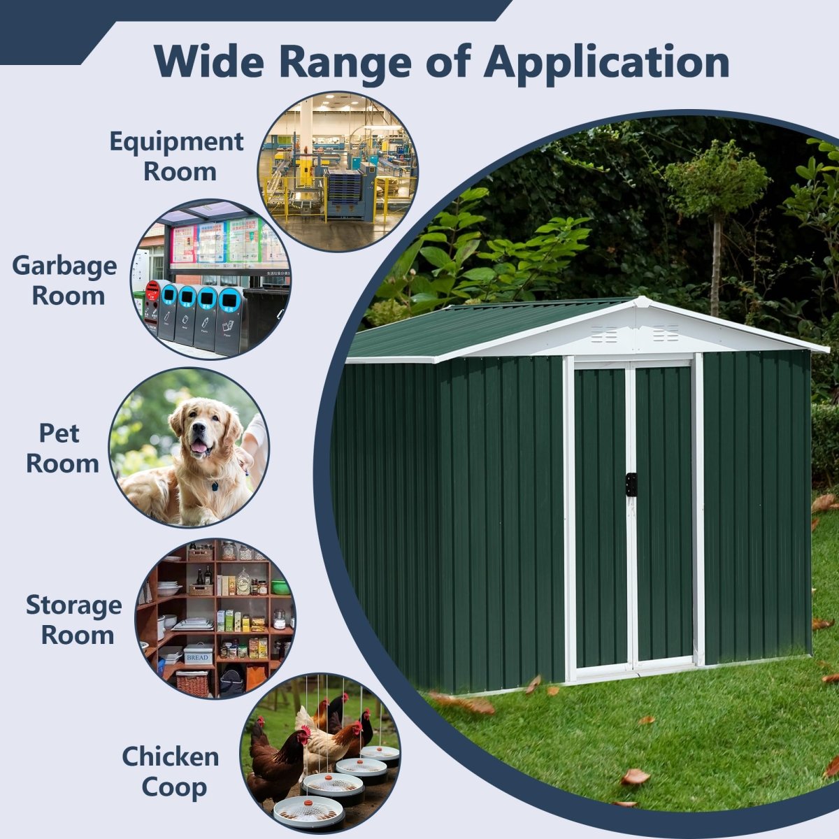 8x6FT Outdoor Metal Storage Shed | Green Galvanized Steel Garden Shed - HomeDIYer