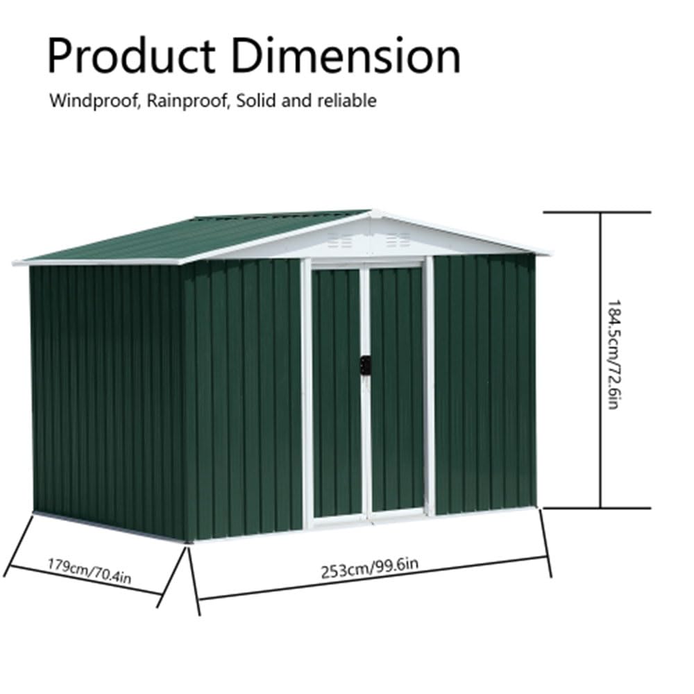 8x6FT Outdoor Metal Storage Shed | Green Galvanized Steel Garden Shed - HomeDIYer