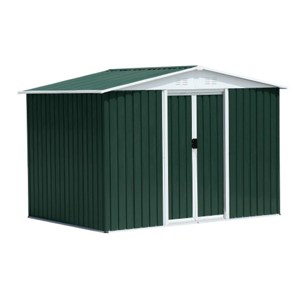 8x6FT Outdoor Metal Storage Shed | Green Galvanized Steel Garden Shed - HomeDIYer