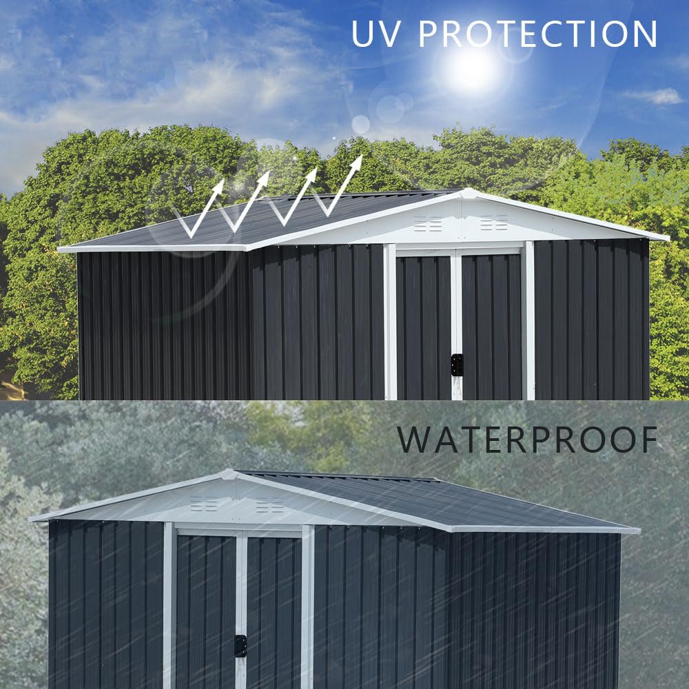 8x6FT Outdoor Metal Storage Shed | Galvanized Steel Garden Shed - HomeDIYer