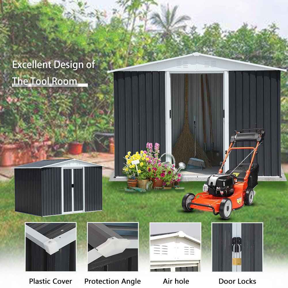 8x6FT Outdoor Metal Storage Shed | Galvanized Steel Garden Shed - HomeDIYer