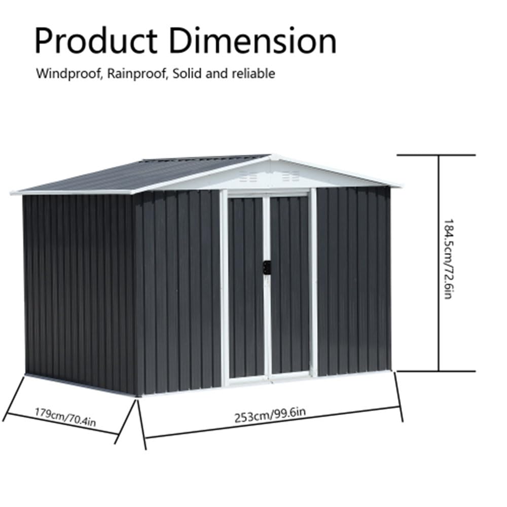 8x6FT Outdoor Metal Storage Shed | Galvanized Steel Garden Shed - HomeDIYer