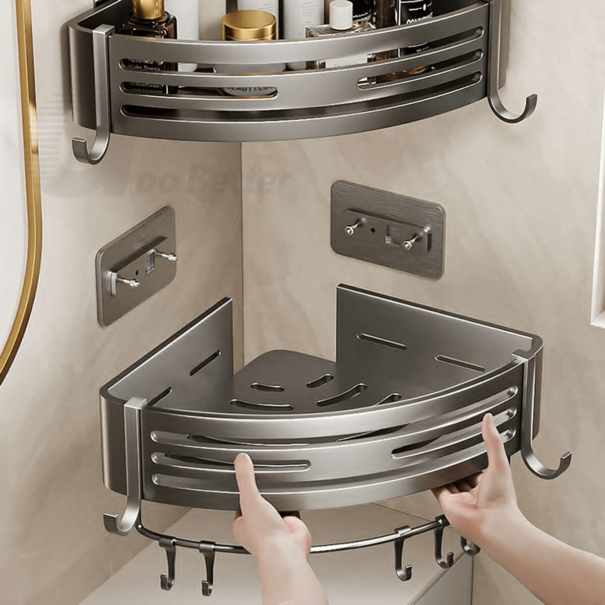 1 Corner Shower Shelf Caddy Adhesive No Drilling Bathroom Shampoo Holder Storage - HomeDIYer