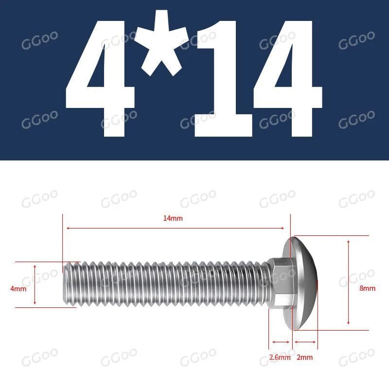 M4 Carriage Bolts – G304 Stainless Steel, DIN 603, Cup Square Dome Head - HomeDIYer
