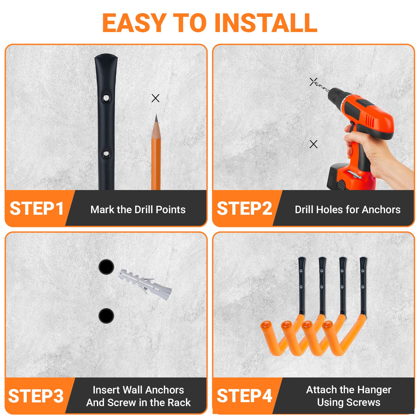 Heavy Duty Garage Storage Hooks 4-Pack 100LBS Wall Mount