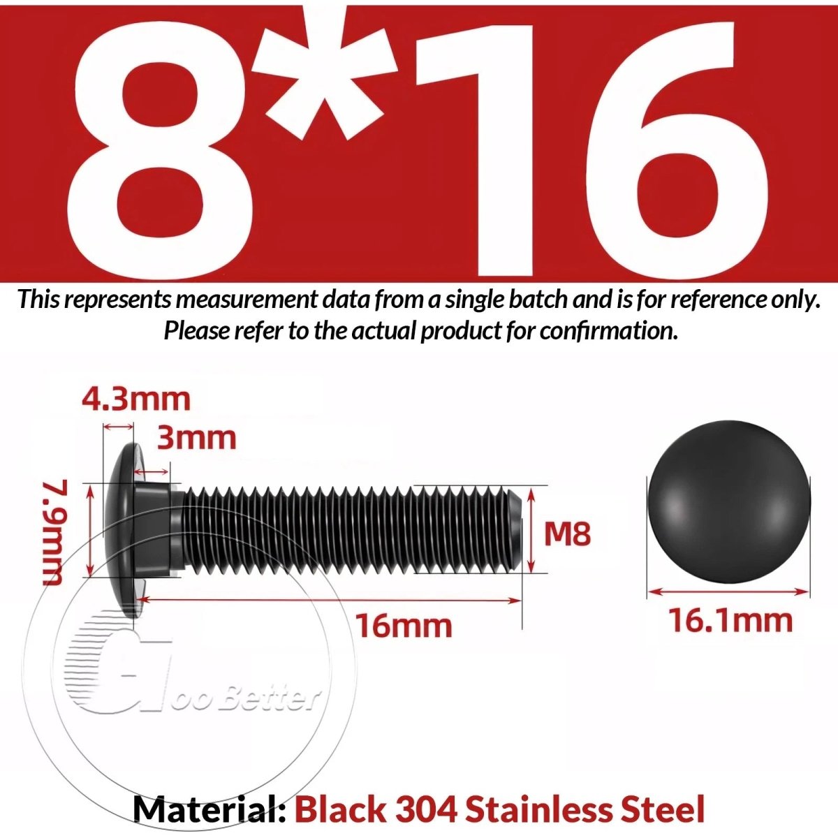 M8 M10 M12 Carriage Bolts – Cup Square Domed Head, Black A2 - 70 Stainless Steel - HomeDIYer