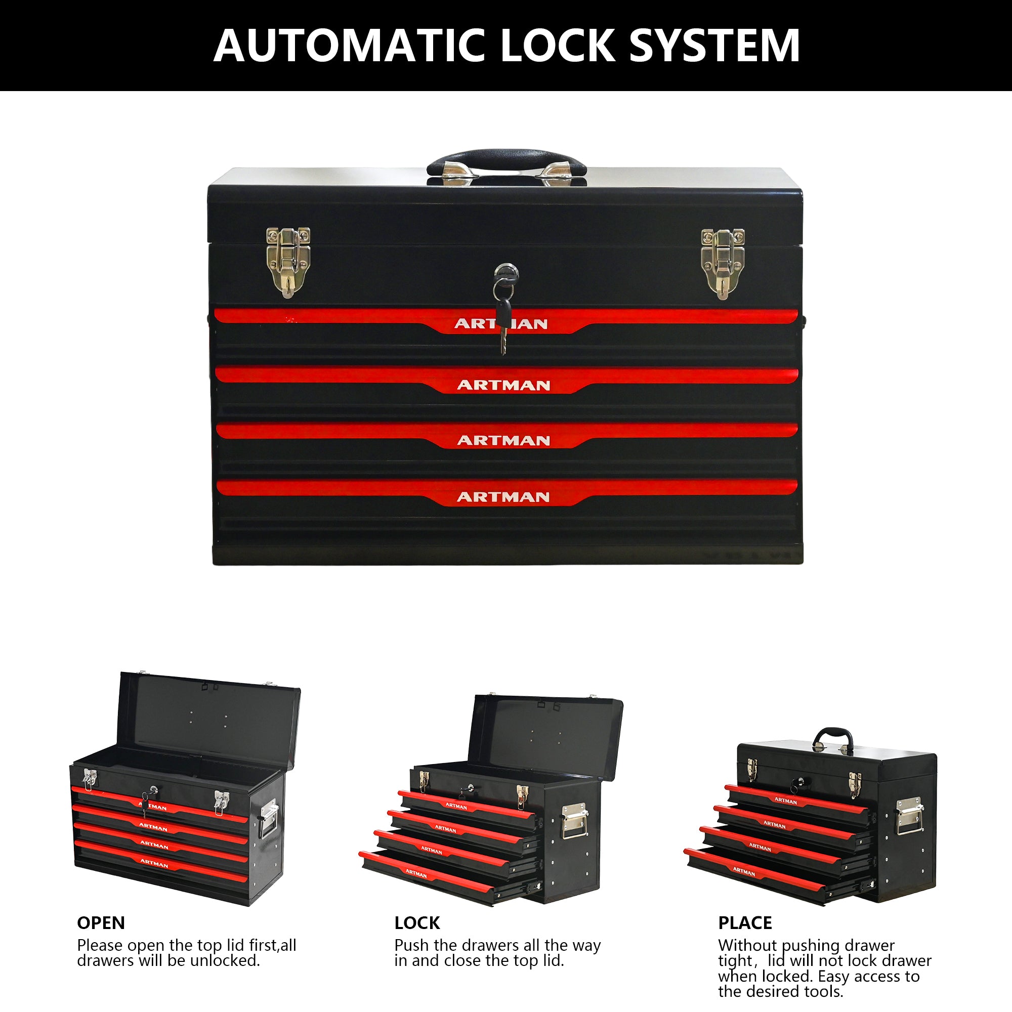 20-inch Steel Portable Tool Box with Drawers – Heavy-Duty Tool Storage Organizer
