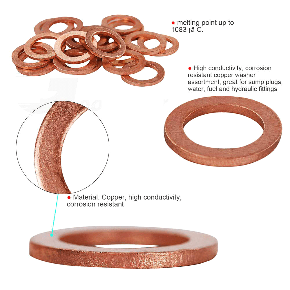 150Pcs M5 - M22 Copper Washer Fasteners Assortment Kit Oil Seal Gasket Industrial - HomeDIYer