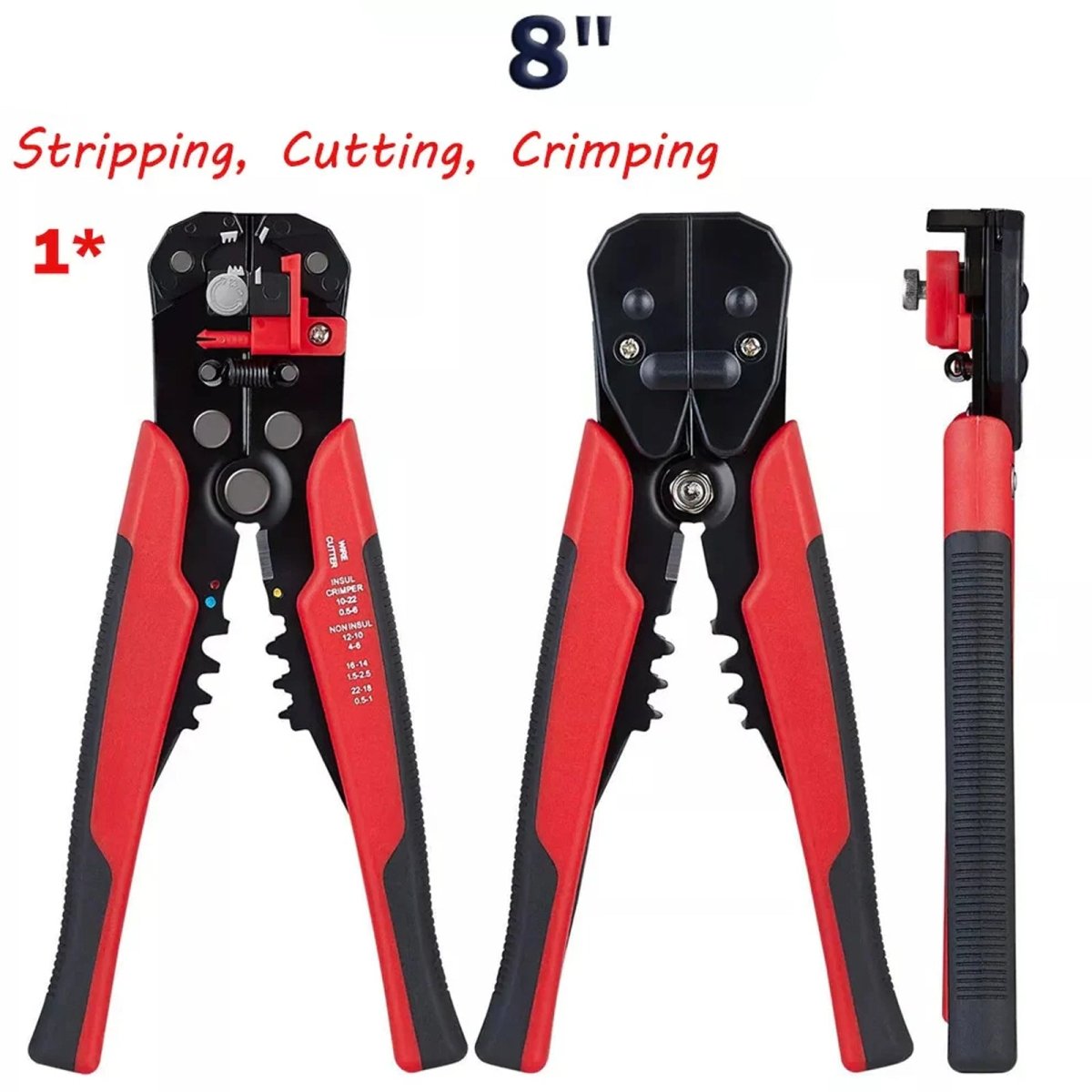 8'' Self - Adjusting Wire Insulation Stripper Red Cutter Crimper Stripping Tools - HomeDIYer